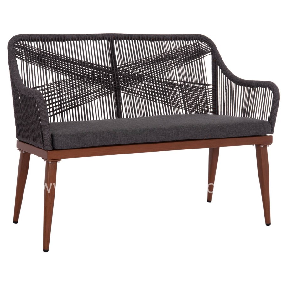 OUTDOOR SOFA 2-SEATER MYRTIA HM5550.11 ALUMINUM IN BROWN--P.E. ROPE IN ANTHRACITE 123x61x90Hcm.