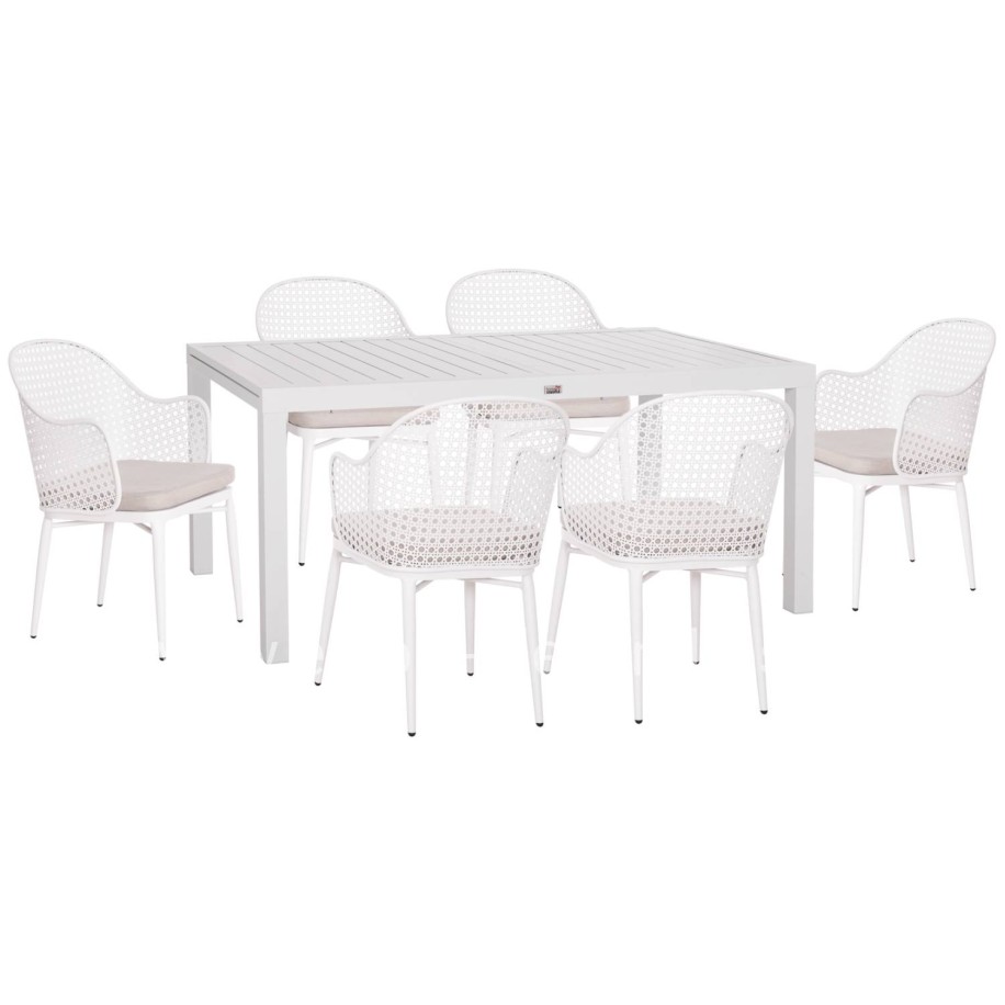 ΣΕΤ ΤΡΑΠΕΖΑΡΙΑΣ ΕΞ.ΧΩΡΟΥ KRUM HM21147 ΤΡΑΠΕΖΙ ΜΕ 6 ΠΟΛΥΘΡΟΝΕΣ--ΛΕΥΚΟ ΑΛΟΥΜΙΝΙΟ