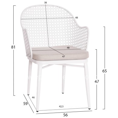 OUTDOOR DINING SET KRUM HM21147 DINING TABLE WITH 6 ARMCHAIRS--WHITE ALUMINUM
