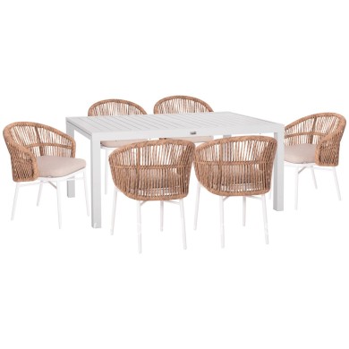 OUTDOOR DINING SET 7PCS KRUM HM21148 WHITE ALUMINUM-P.E.RATTAN