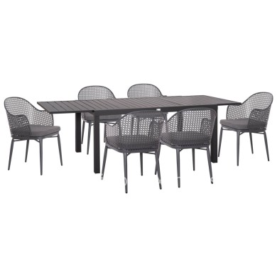 OUTDOOR DINING SET KRUM HM21154 DINING TABLE WITH 6 ARMCHAIRS--DARK GREY ALUMINUM