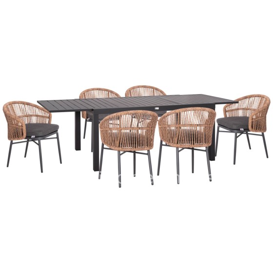OUTDOOR DINING SET 7PCS KRUM HM21155 DARK GREY ALUMINUM-P.E.RATTAN