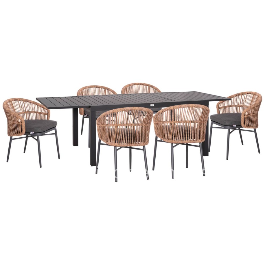OUTDOOR DINING SET 7PCS KRUM HM21155 DARK GREY ALUMINUM-P.E.RATTAN