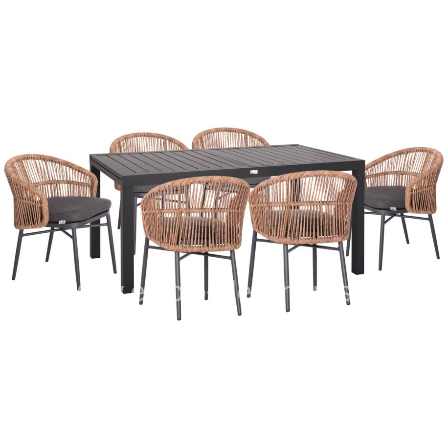 OUTDOOR DINING SET 7PCS KRUM HM21155 DARK GREY ALUMINUM-P.E.RATTAN