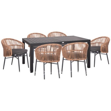 OUTDOOR DINING SET 7PCS KRUM HM21155 DARK GREY ALUMINUM-P.E.RATTAN