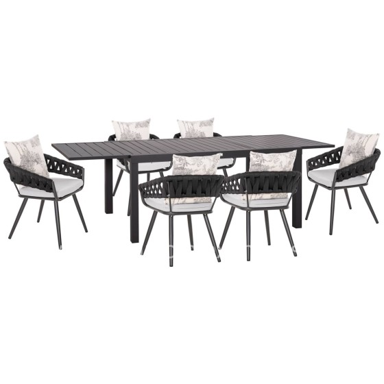 OUTDOOR DINING SET 7PCS KRUM HM21156 DARK GREY ALUMINUM & P.E.ROPE