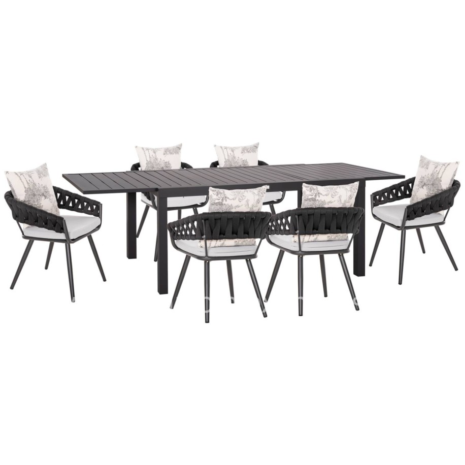 OUTDOOR DINING SET 7PCS KRUM HM21156 DARK GREY ALUMINUM & P.E.ROPE