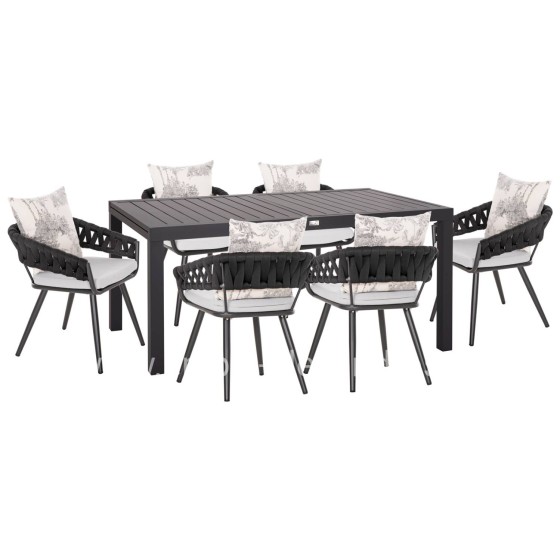 OUTDOOR DINING SET 7PCS KRUM HM21156 DARK GREY ALUMINUM & P.E.ROPE