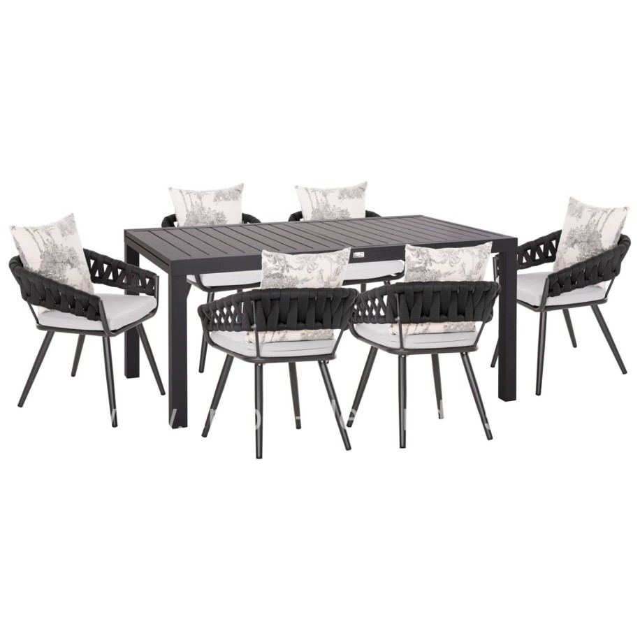 OUTDOOR DINING SET 7PCS KRUM HM21156 DARK GREY ALUMINUM & P.E.ROPE