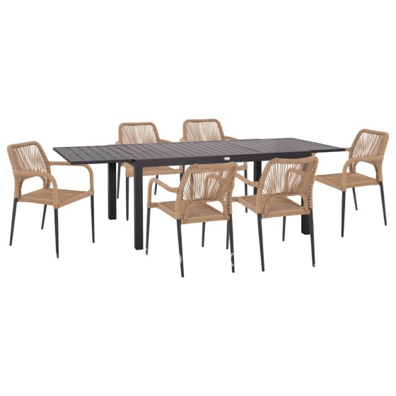 OUTDOOR DINING SET 7PCS KRUM HM21150 DARK GREY ALUMINUM-P.E.TWISTED RATTAN