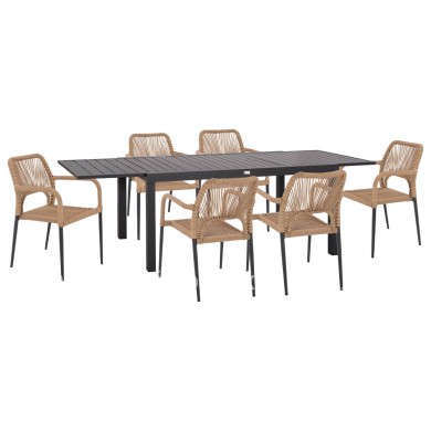 OUTDOOR DINING SET 7PCS KRUM HM21150 DARK GREY ALUMINUM-P.E.TWISTED RATTAN
