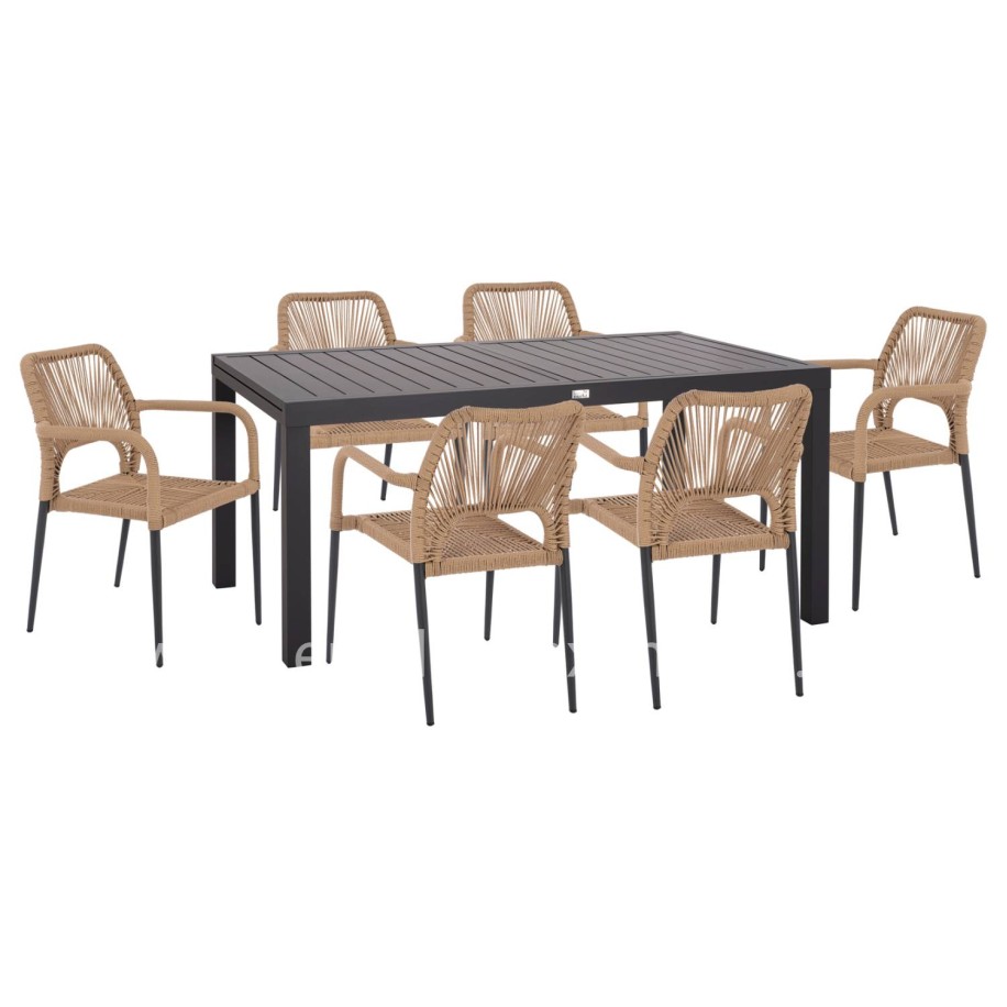 OUTDOOR DINING SET 7PCS KRUM HM21150 DARK GREY ALUMINUM-P.E.TWISTED RATTAN