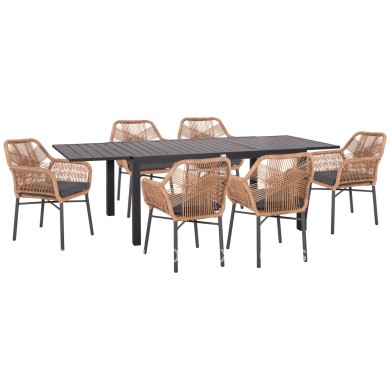 OUTDOOR DINING SET 7PCS KRUM HM21151 DARK GREY ALUMINUM-P.E.TWISTED RATTAN