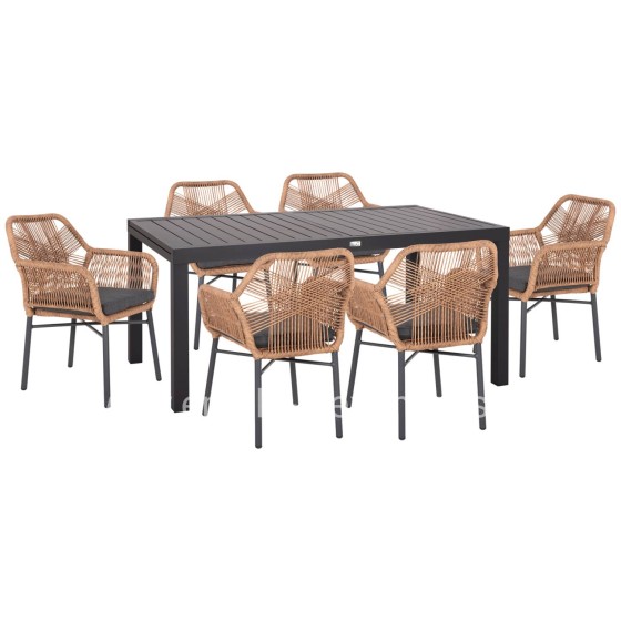 OUTDOOR DINING SET 7PCS KRUM HM21151 DARK GREY ALUMINUM-P.E.TWISTED RATTAN