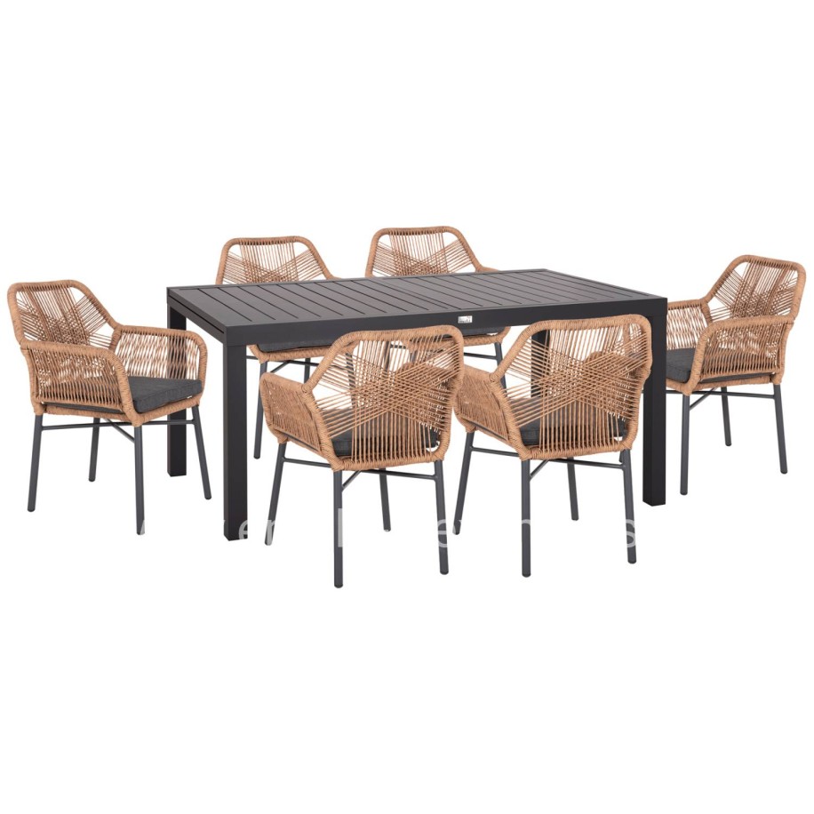 OUTDOOR DINING SET 7PCS KRUM HM21151 DARK GREY ALUMINUM-P.E.TWISTED RATTAN