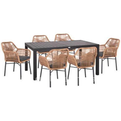 OUTDOOR DINING SET 7PCS KRUM HM21151 DARK GREY ALUMINUM-P.E.TWISTED RATTAN