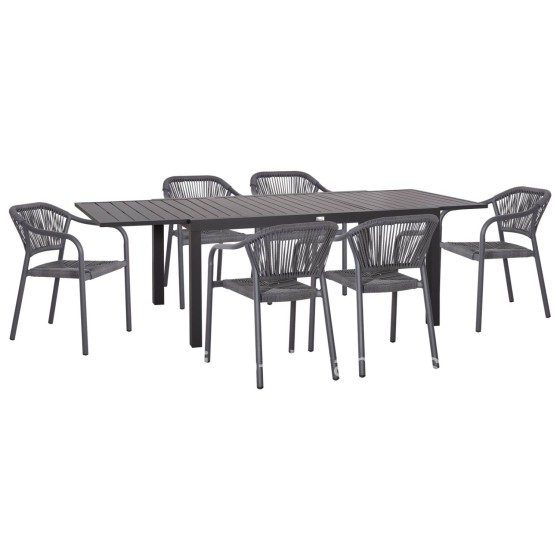 OUTDOOR DINING SET 7PCS KRUM HM21153 DARK GREY ALUMINUM-P.E.TWISTED RATTAN