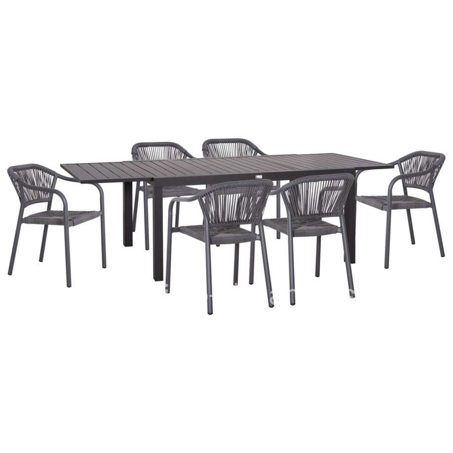 OUTDOOR DINING SET 7PCS KRUM HM21153 DARK GREY ALUMINUM-P.E.TWISTED RATTAN