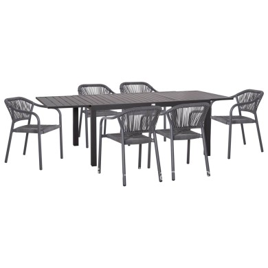OUTDOOR DINING SET 7PCS KRUM HM21153 DARK GREY ALUMINUM-P.E.TWISTED RATTAN