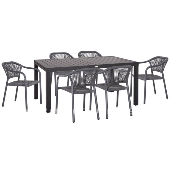 OUTDOOR DINING SET 7PCS KRUM HM21153 DARK GREY ALUMINUM-P.E.TWISTED RATTAN
