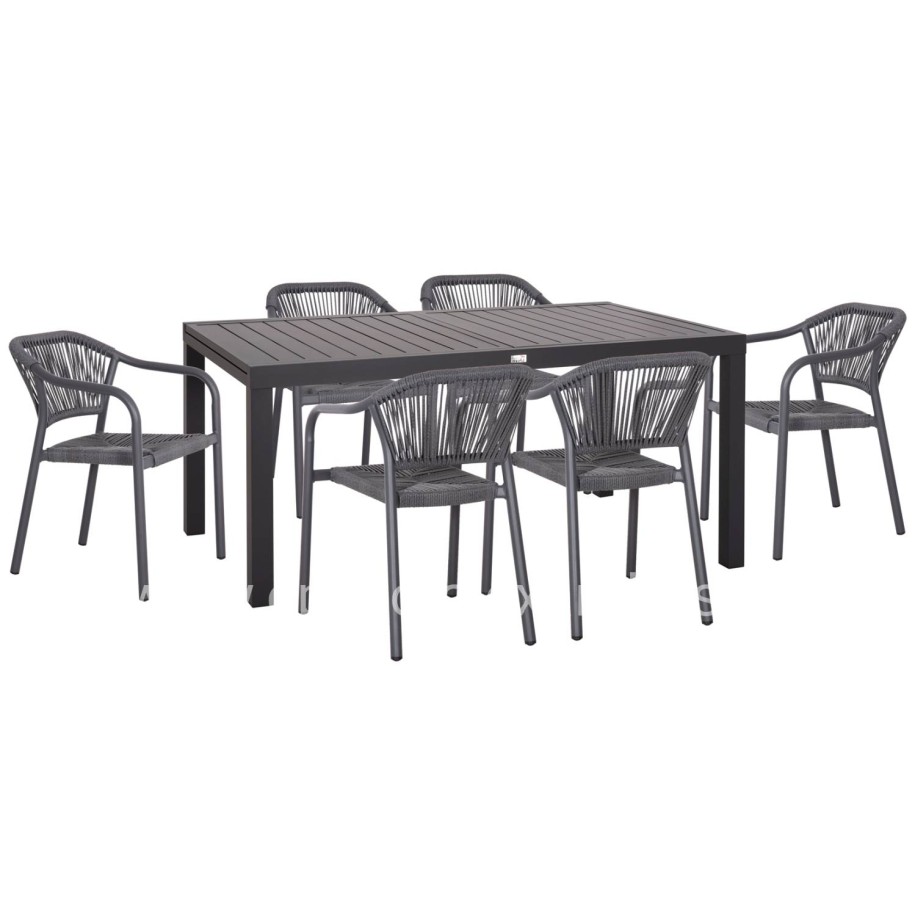 OUTDOOR DINING SET 7PCS KRUM HM21153 DARK GREY ALUMINUM-P.E.TWISTED RATTAN