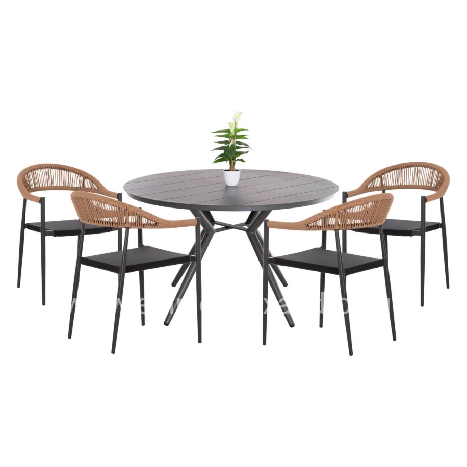 OUTDOOR DINING SET 5PCS BERG HM21134 DARK GREY ALUMINUM--P.E.RATTAN