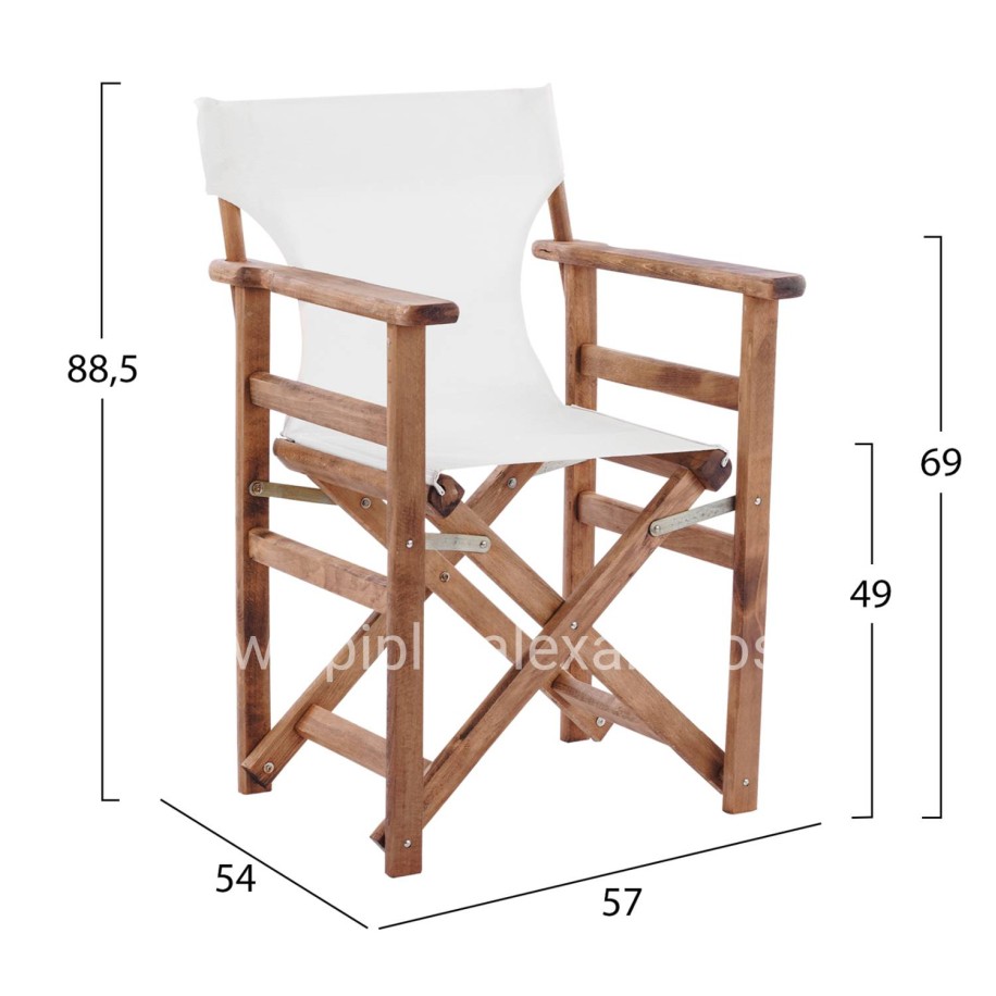OUTDOOR DIRECTOR'S DINING SET 5PCS LIMNOS HM21135 BEECH WOOD IN WALNUT COLOR--TEXTILENE IN ECRU