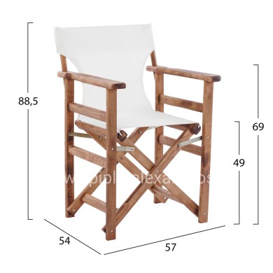 OUTDOOR DIRECTOR'S DINING SET 5PCS LIMNOS HM21135 BEECH WOOD IN WALNUT COLOR--TEXTILENE IN ECRU