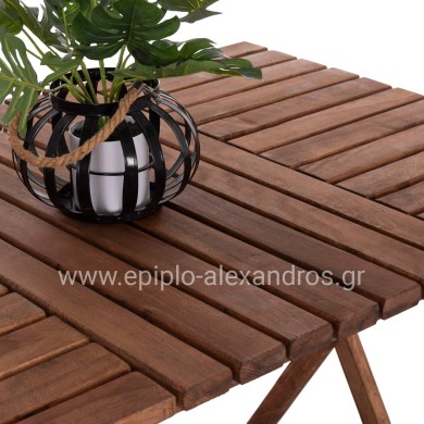 OUTDOOR DIRECTOR'S DINING SET 5PCS LIMNOS HM21135 BEECH WOOD IN WALNUT COLOR--TEXTILENE IN ECRU
