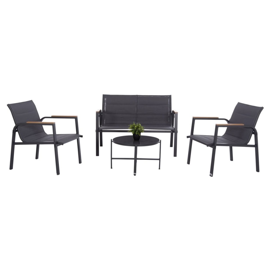 OUTDOOR LOUNGE SET 4PCS JULIETTE HM6280.03 GREY ALUMINUM-TEXTILENE--TEMPERED GLASS