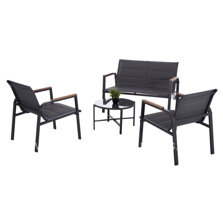 OUTDOOR LOUNGE SET 4PCS JULIETTE HM6280.03 GREY ALUMINUM-TEXTILENE--TEMPERED GLASS