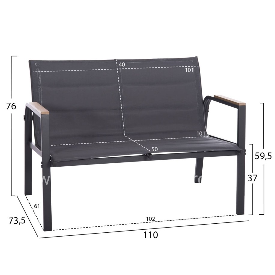 OUTDOOR LOUNGE SET 4PCS JULIETTE HM6280.03 GREY ALUMINUM-TEXTILENE--TEMPERED GLASS