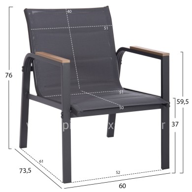 OUTDOOR LOUNGE SET 4PCS JULIETTE HM6280.03 GREY ALUMINUM-TEXTILENE--TEMPERED GLASS