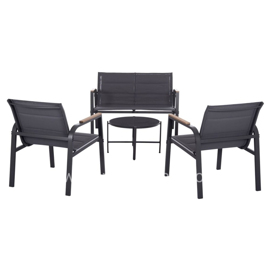 OUTDOOR LOUNGE SET 4PCS JULIETTE HM6280.03 GREY ALUMINUM-TEXTILENE--TEMPERED GLASS
