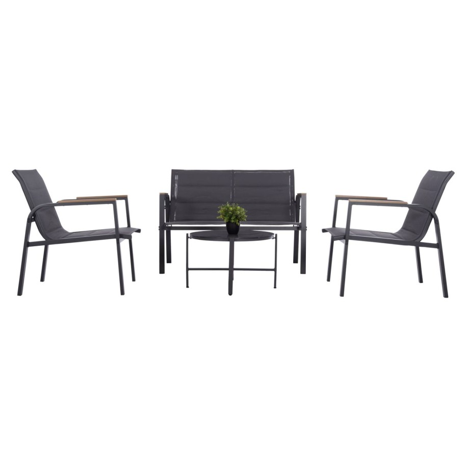 OUTDOOR LOUNGE SET 4PCS JULIETTE HM6280.03 GREY ALUMINUM-TEXTILENE--TEMPERED GLASS