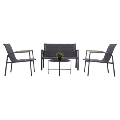 OUTDOOR LOUNGE SET 4PCS JULIETTE HM6280.03 GREY ALUMINUM-TEXTILENE--TEMPERED GLASS