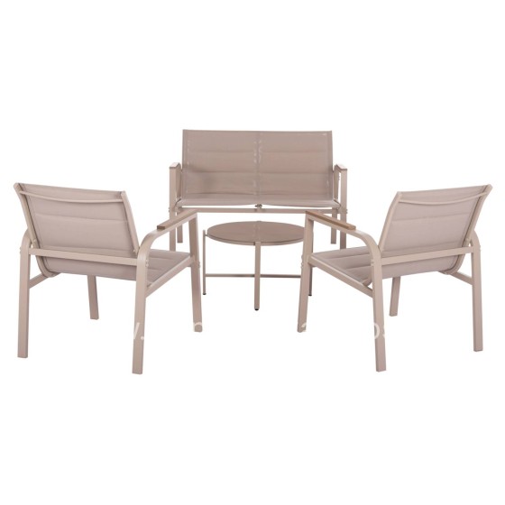 OUTDOOR LOUNGE SET 4PCS JULIETTE HM6280.04 CAPPUCCINO ALUMINUM-TEXTILENE--TEMPERED GLASS