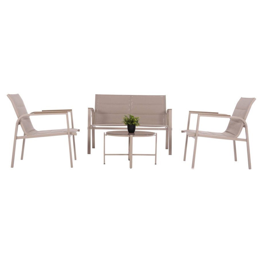 OUTDOOR LOUNGE SET 4PCS JULIETTE HM6280.04 CAPPUCCINO ALUMINUM-TEXTILENE--TEMPERED GLASS