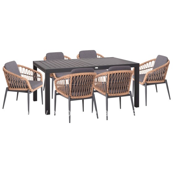 OUTDOOR DINING SET 7PCS KRUM HM21157 DARK GREY ALUMINUM--P.E. RATTAN
