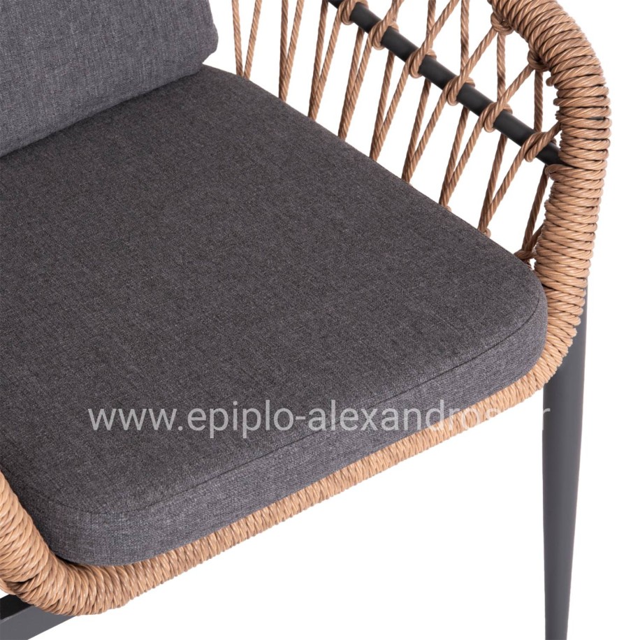 OUTDOOR DINING SET 7PCS KRUM HM21157 DARK GREY ALUMINUM--P.E. RATTAN