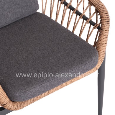 OUTDOOR DINING SET 7PCS KRUM HM21157 DARK GREY ALUMINUM--P.E. RATTAN