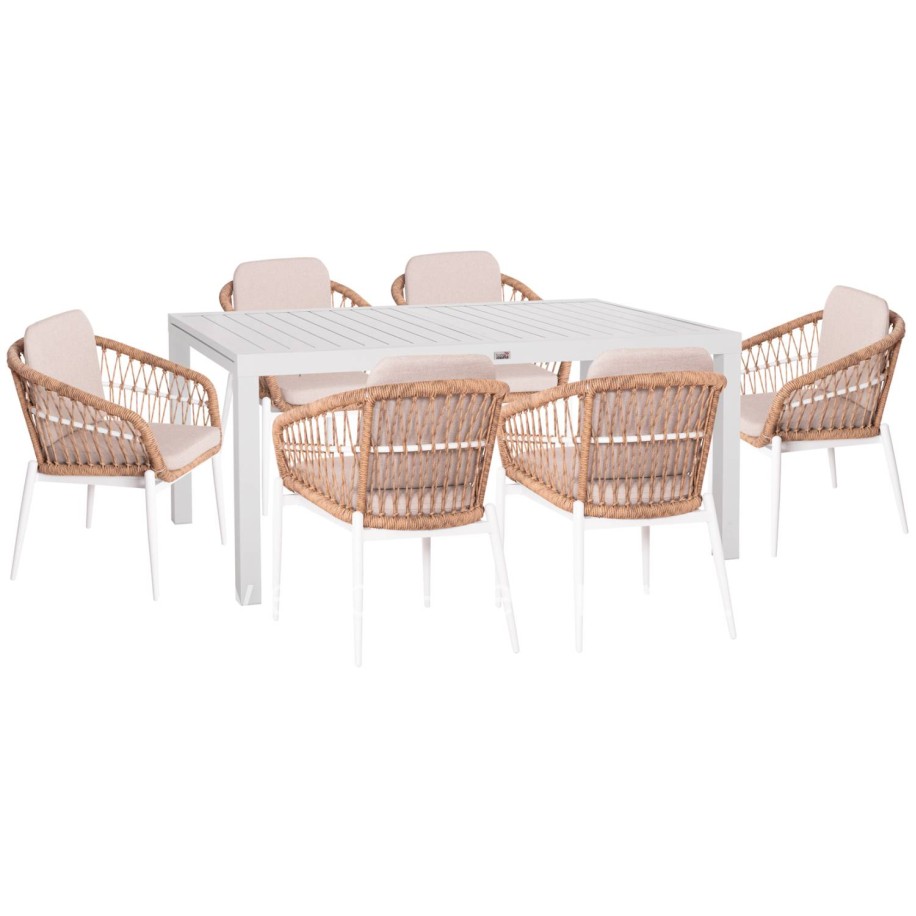 OUTDOOR DINING SET 7PCS KRUM HM21149 WHITE ALUMINUM--P.E. RATTAN