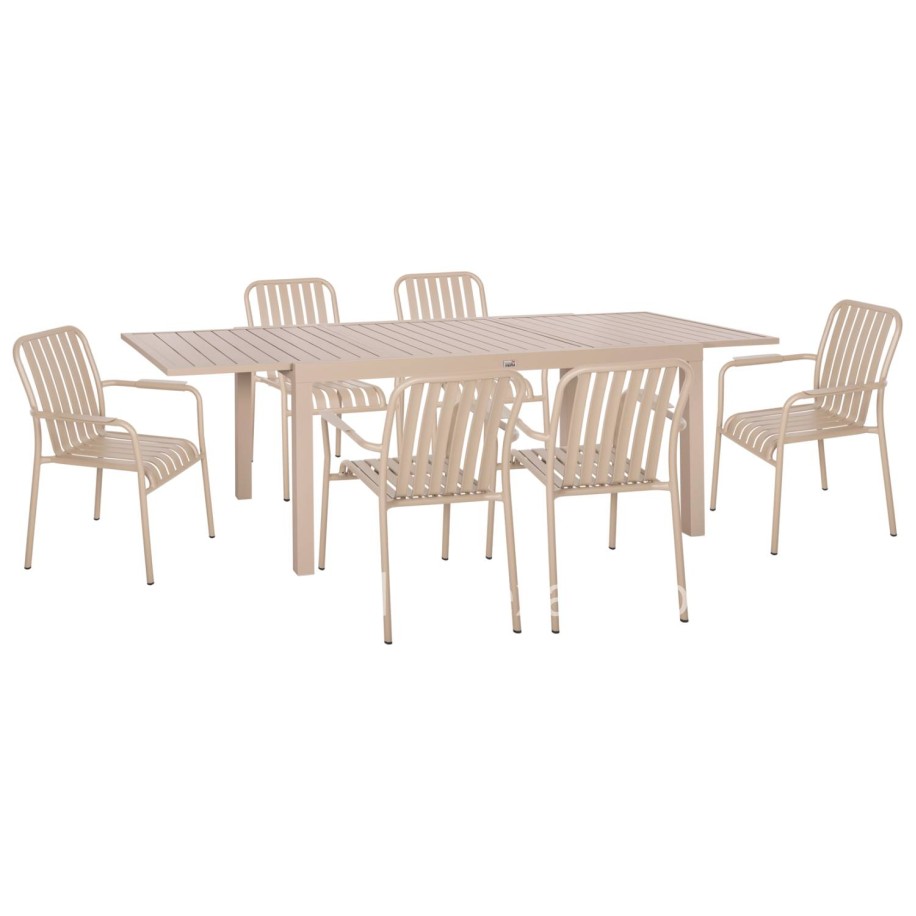 OUTDOOR DINING SET 7PCS KRUM HM21158 ALUMINUM IN CHAMPAGNE COLOR