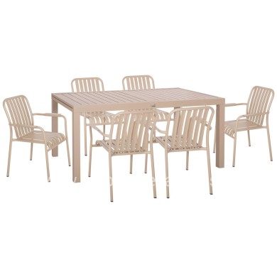 OUTDOOR DINING SET 7PCS KRUM HM21158 ALUMINUM IN CHAMPAGNE COLOR