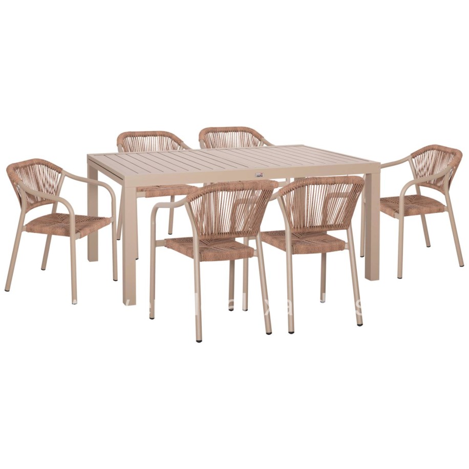 OUTDOOR DINING SET 7PCS KRUM HM21159 MOCHA ALUMINUM--P.E.TWISTED RATTAN