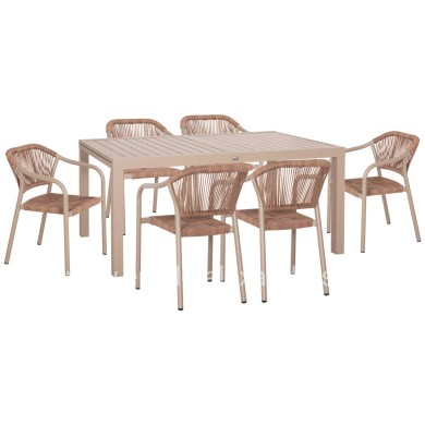 OUTDOOR DINING SET 7PCS KRUM HM21159 MOCHA ALUMINUM--P.E.TWISTED RATTAN
