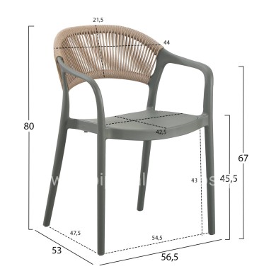 ARMCHAIR POLYPROPYLENE EVA HM6155.05 OLIVE GREEN-- BEIGE PP ROPE 56.5x53x80Hcm.