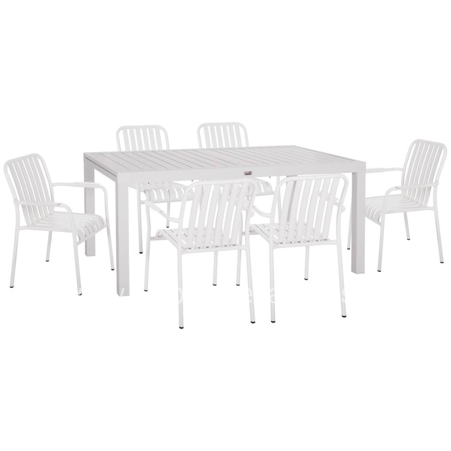 OUTDOOR DINING SET 7PCS KRUM HM21146 WHITE ALUMINUM