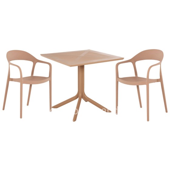OUTDOOR DINING SET 3PCS CLEO HM21136 POLYPROPYLENE IN CAPPUCCINO COLOR