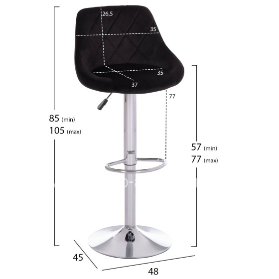 BAR STOOL ROSE HM204.44 CHROMED BASE & SUSPENSION & BLACK VELVET 48x45x105Hcm.